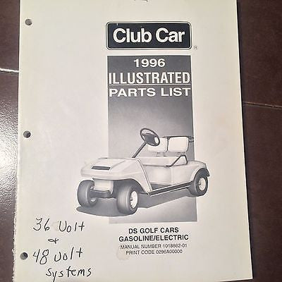 1996 ClubCar DS Golf Carts Gasoline Electric Parts Manual.