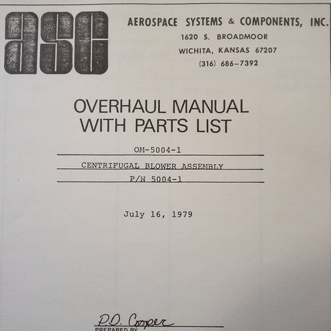 ASC Centrifugal Blower OM-5004-1 Overhaul manual.