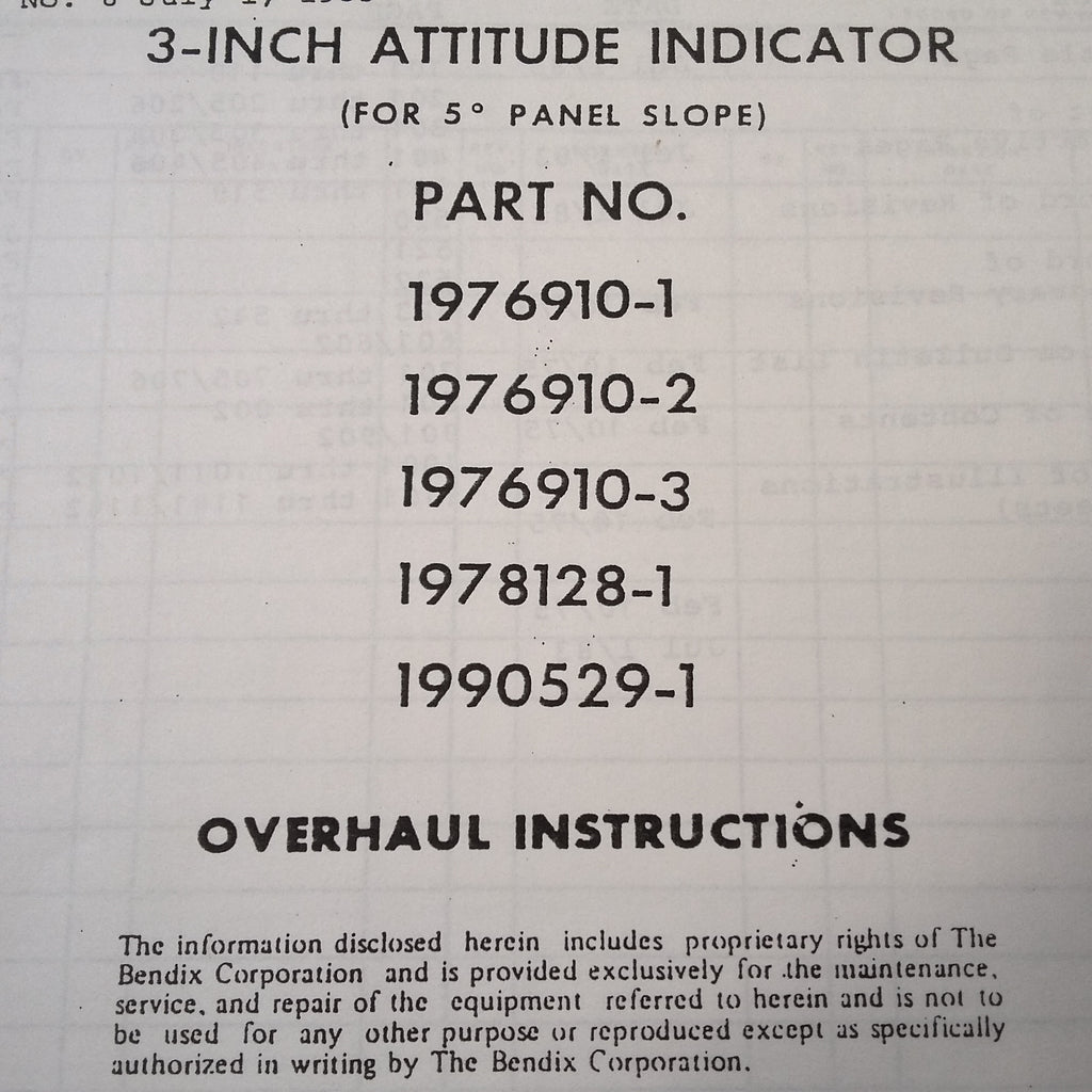 Bendix 1976910, 1978128 & 1990529 Attitude Gyro Overhaul & Parts Manual.