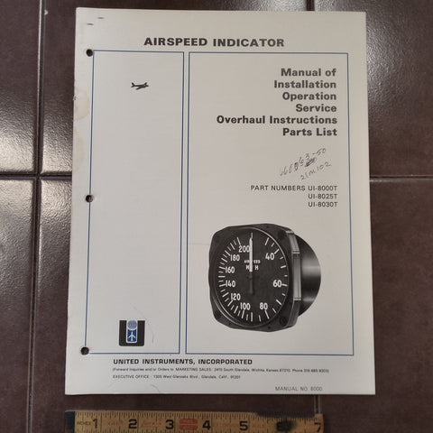 United Instruments Airspeed UI-8000T UI-8025T & UI-8030T Overhaul Parts Manual.
