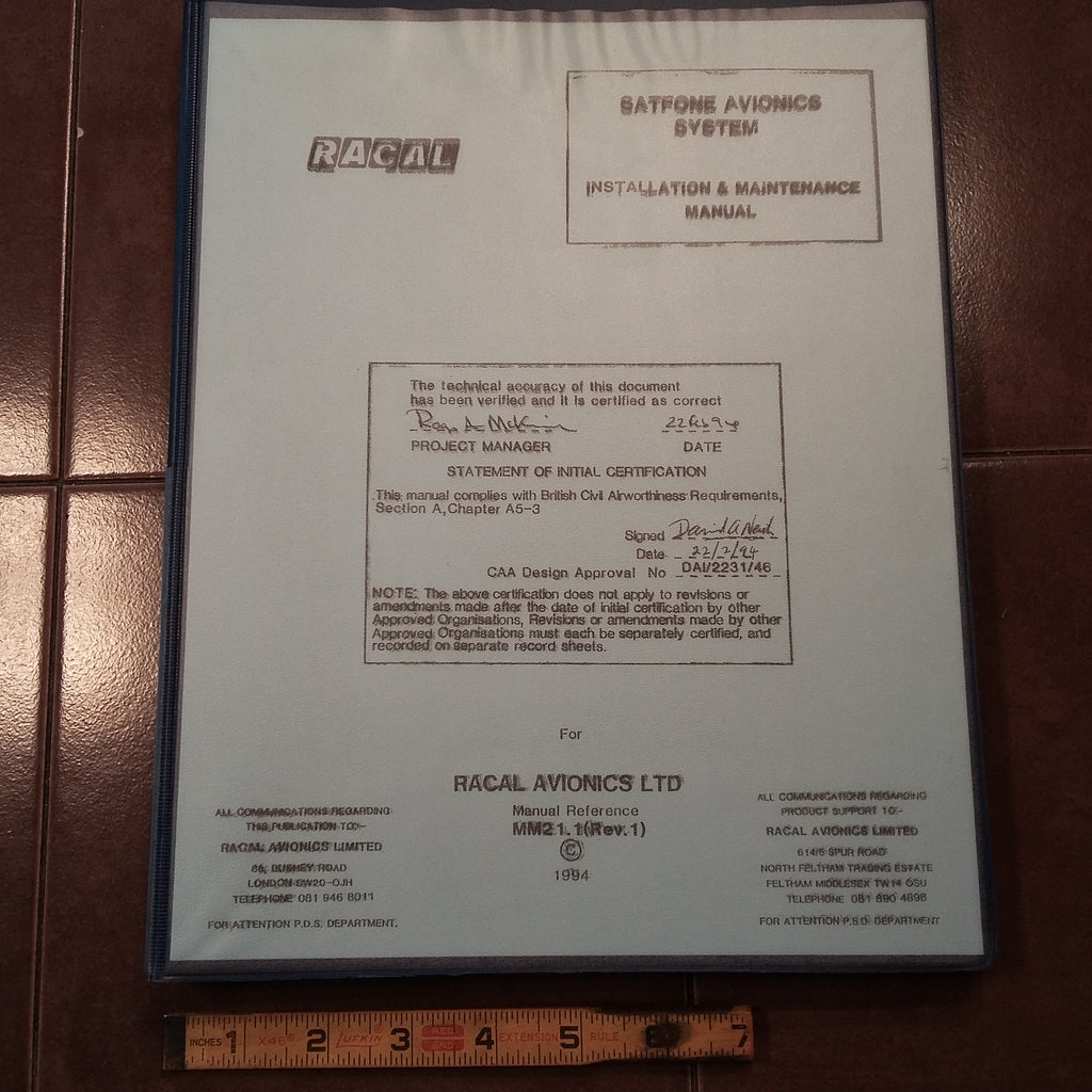 Racal SATFONE System 81567, 81568, 81569 Install & Maintenance Manual.