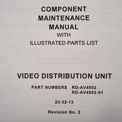 Matsushita Video Distribution Unit RD-AV4002 & RD-AV4002-01 Component Maintenance Parts Manual