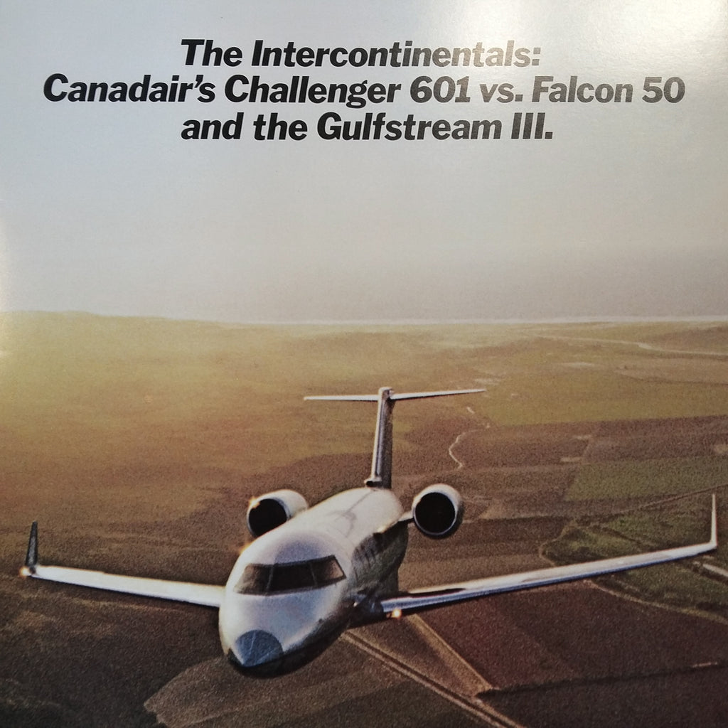 Canadair Challenger 601 vs. Falcon 50 vs Gulfstream III Original Sales Tri-Fold Brochure ,8.5 x 11".