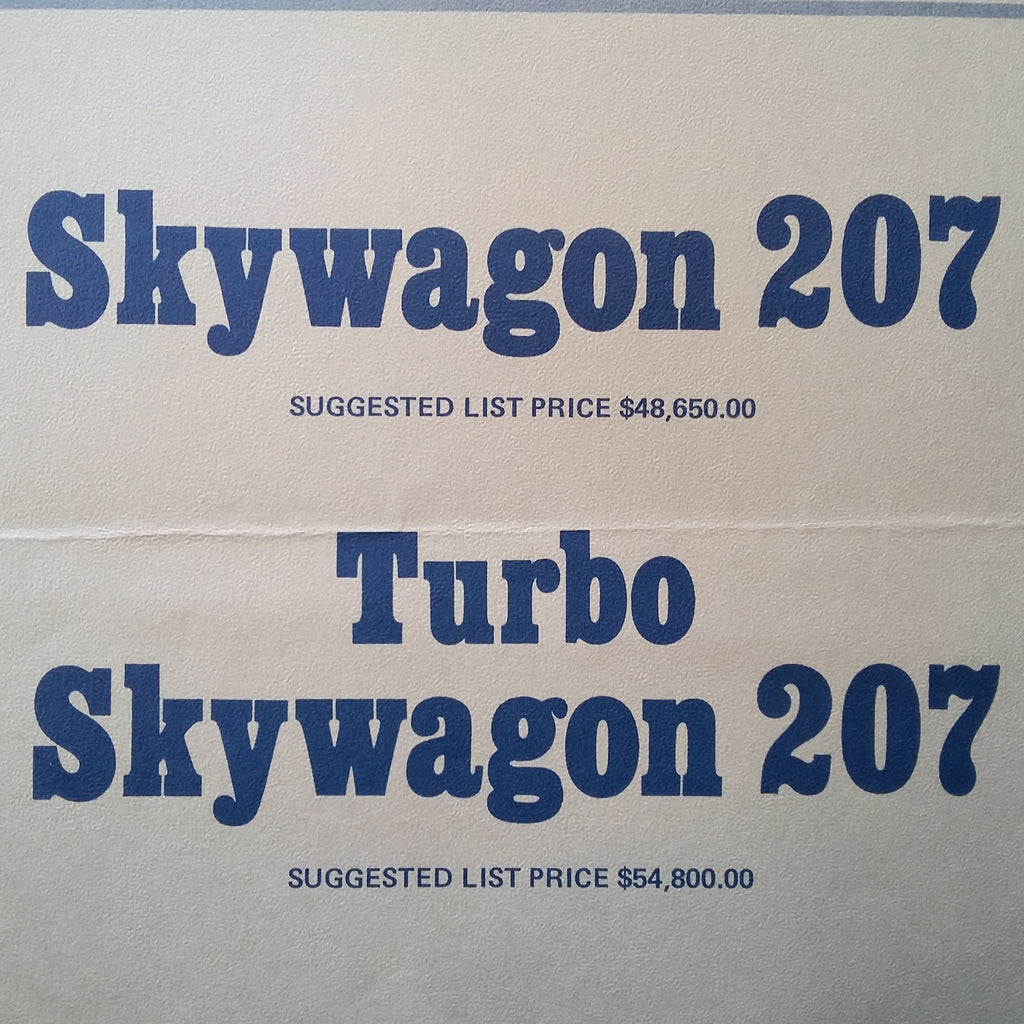 Original 1977 Cessna Skywagon 207 & Turbo 207 Aircraft & Accessory Price List Brochure. 4 page, 8.25 x 10.75".