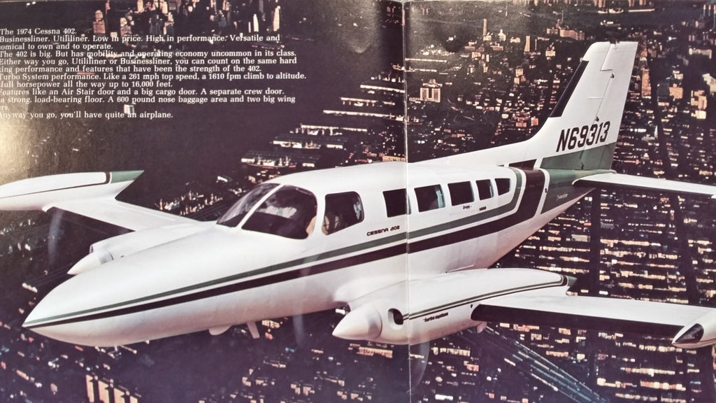 1974 Cessna 402 Businessliner & Utililiner Original Sales Brochure Booklet, 16 page, 9.75 x 11.75".