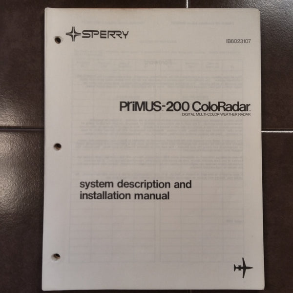 Sperry Primus 200 Radar Install Manual. G's Plane Stuff