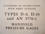 1942 Manning Maxwell & Moore D-9, D-10 & AN5770-1 Manifold PSI Gauges Service & Parts Manual.