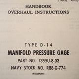 1949 1950 Kollsman Manifold PSI Gauge D-14 Overhaul Manual.