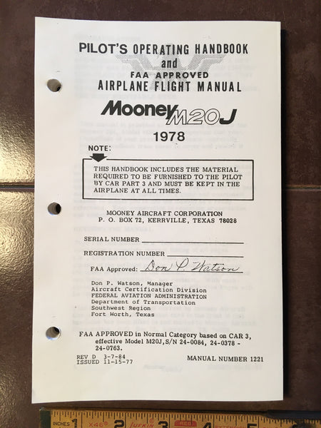 1978 Mooney M20J Pilot's Operating Handbook.. – G's Plane Stuff