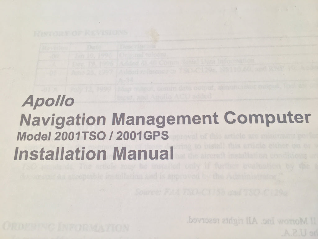 Apollo NMC 2001TSO and 2001GPS Install Manual. 2001 TSO, 2001 GPS.