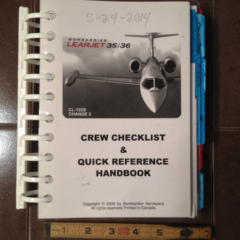 Bombardier LearJet 35/36 Crew Checklist & Quick Reference Book. QRH.