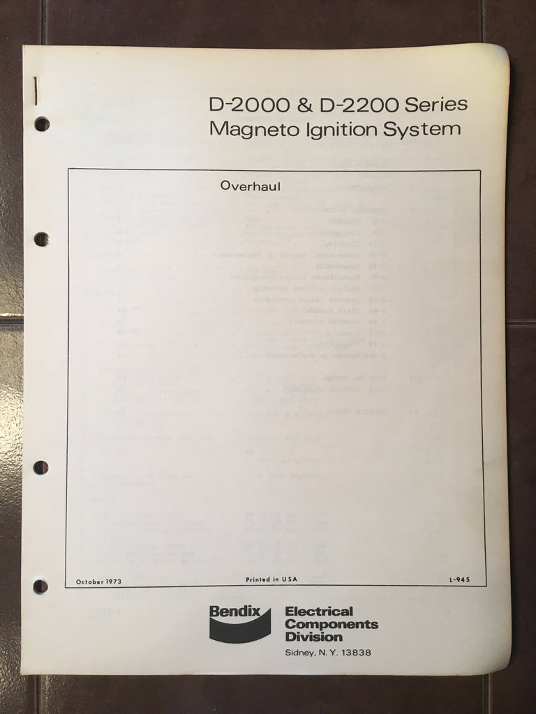 Bendix D-2000 & D-2200 Magnetos Overhaul Instructions.