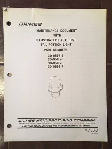 Grimes Tail Position Light 30-0516 Series Maintenance & Parts Manual.