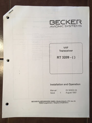 Becker Flugfunk RT 3209 VHF Comm Install & Operation Manual.