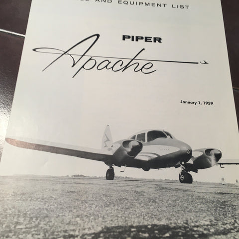 1959 Piper Apache Price & Equipment Sales Brochure. 4 page, 8.5x11",