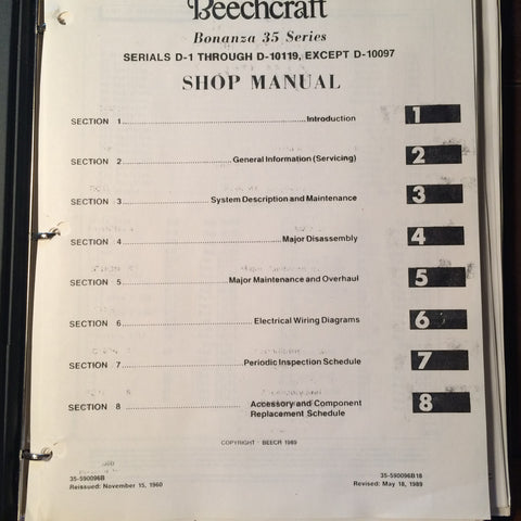 Beechcraft Bonanza 35 Shop Service Manual.