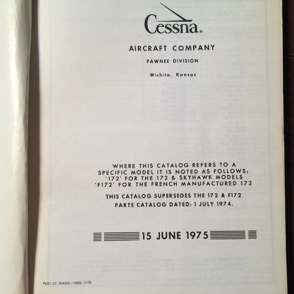 19751976 Cessna 172M & F172M Parts Manual. G