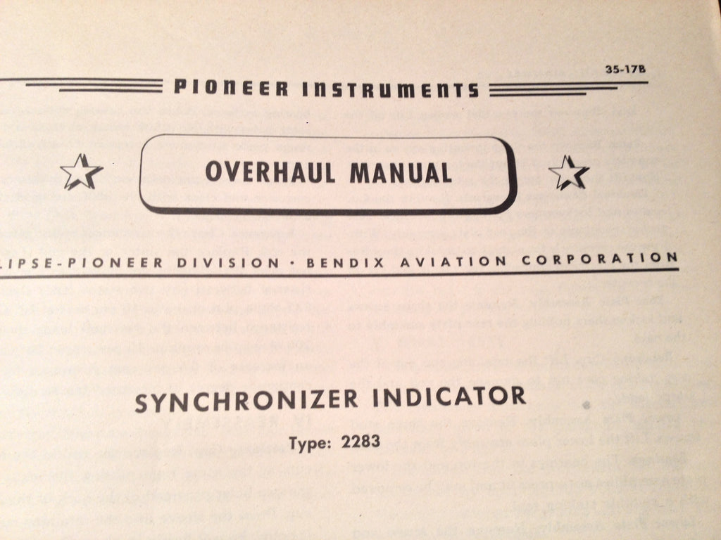 1943 Pioneer Synchronizer Indicator 2283 Overhaul Manual.