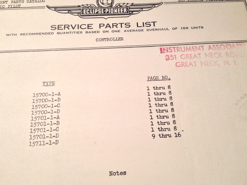 1950s Eclipse-Pioneer Controller 15700, 15701, 15711 Parts Manual.