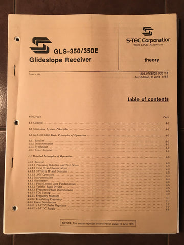 S-TEC Stec GLS-350 and GLS-350E Glideslope Service Manual.