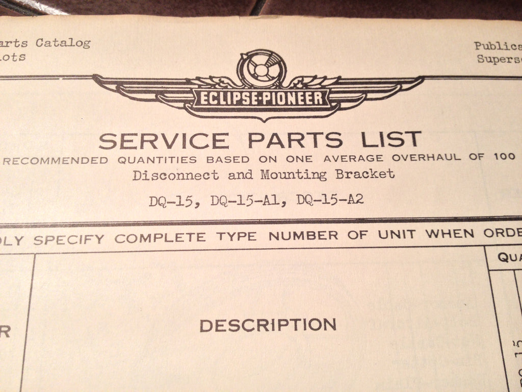 1950s Eclipse-Pioneer Disconnect & Mounting Bracket Parts Manual.