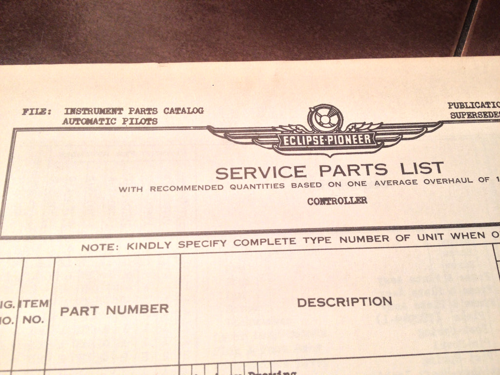 1950s Eclipse-Pioneer Controller Parts Manual.