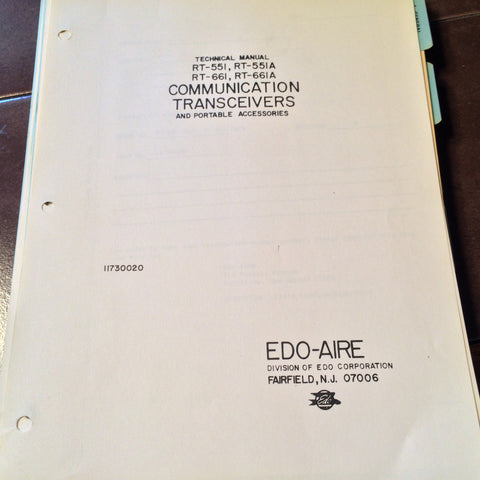 Edo-Aire RT-551, 551A, 661, 661A Install, Service & Parts Manual.