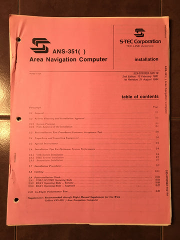 S-tec ANS-351 Rnav Install Manual.