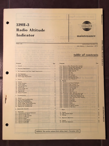 Collins 339H-3 Maintenance & Parts Manual.