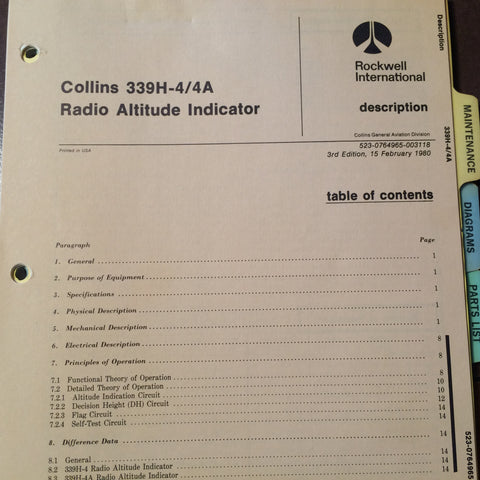 Collins 339H-4/4A Altimeter Service Manual.