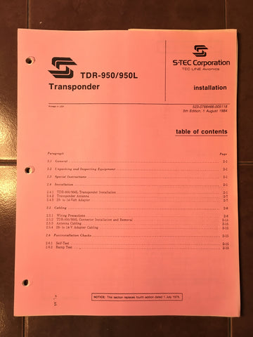 S-tec TDR-950 & TDR-950L Transponder Install Manual.