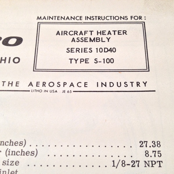Janitrol Heater Series 10D40, Type S100 Maintenance Instructions. G