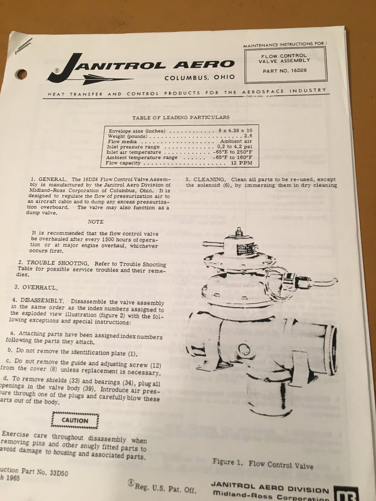 Janitrol Flow Control Valve 16D28 Maintenance Instructions.