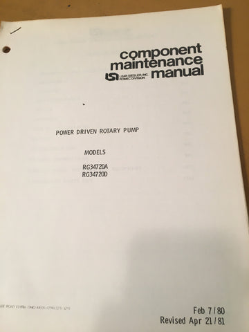 Lear Siegler Rotary Pump RG34720A/D Component Maintenance Manual.