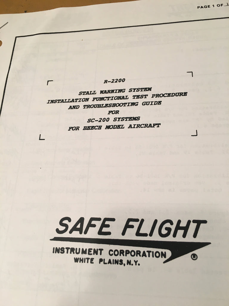 Safe Flight R-2200 Stall Warning Install, Test, Troubleshooting Instr for SC-200.