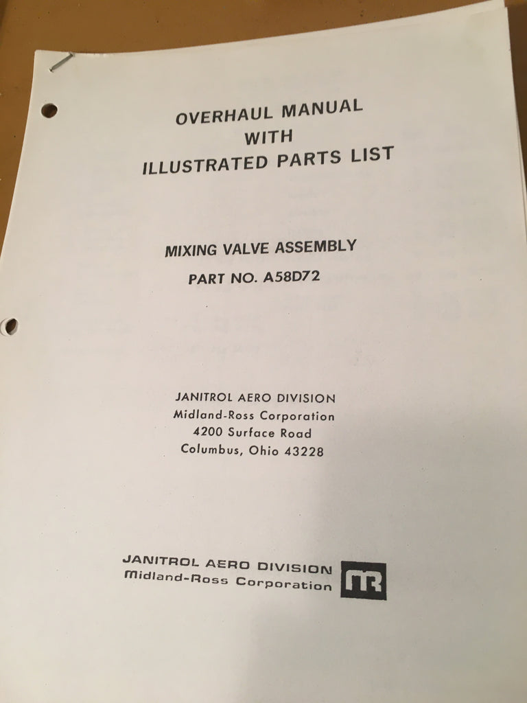 Janitrol Mixing Valve A58D72 Overhaul & Parts Manual.