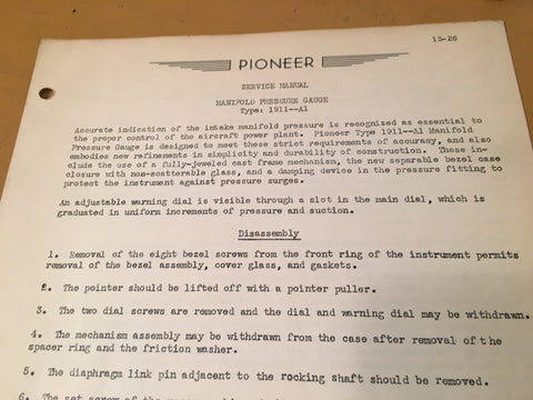 Pioneer Manifold Pressure Gauge 1911-A1 Service Manual.