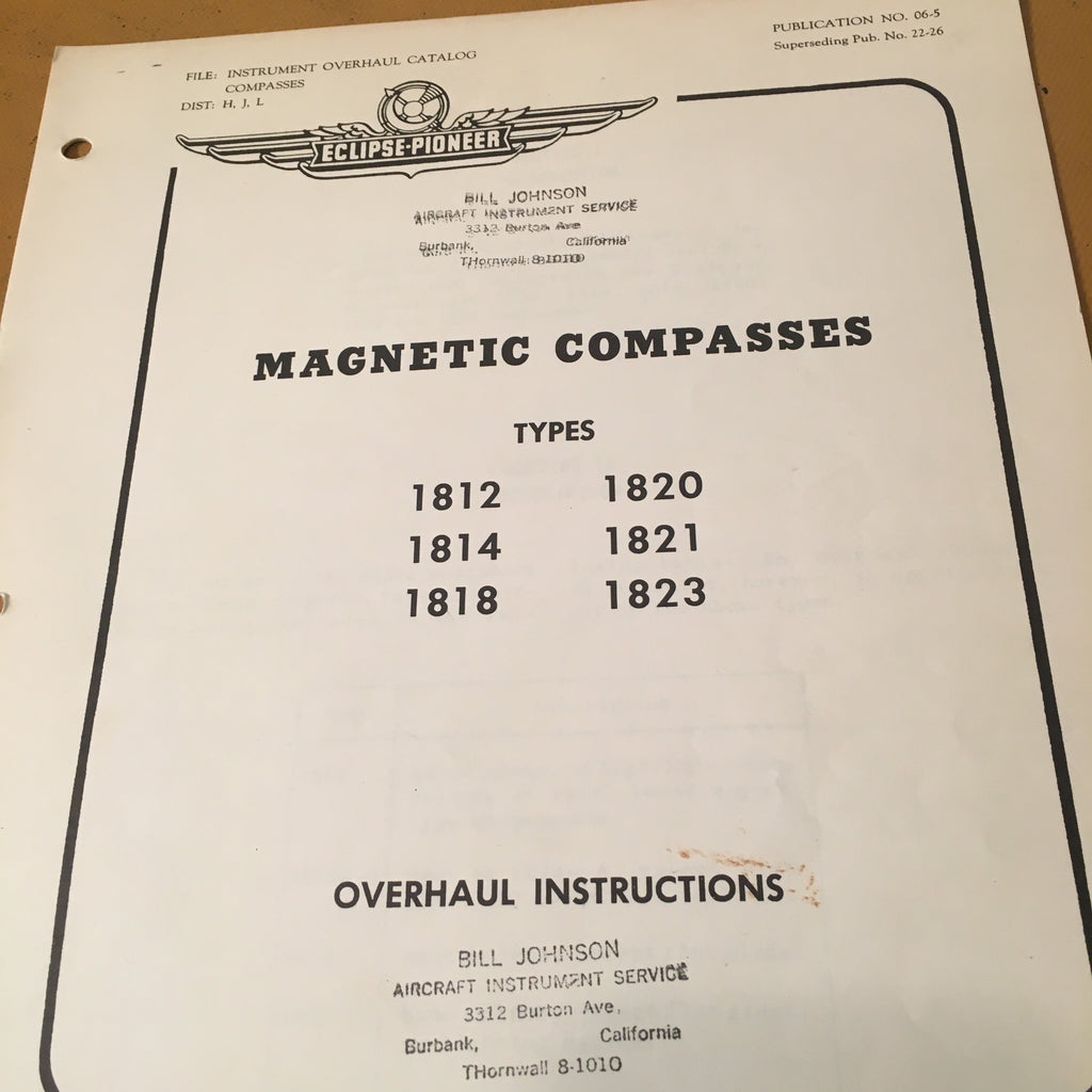 Eclipse-Pioneer 1812 1814 1818 1820 1821 1823 Magnetic Compass Overhaul Manual.