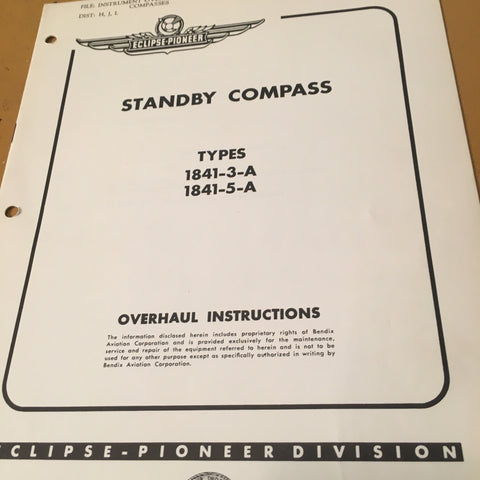 Eclipse-Pioneer Standby Compass 1841-3-A & 1841-5-A Overhaul Manual.