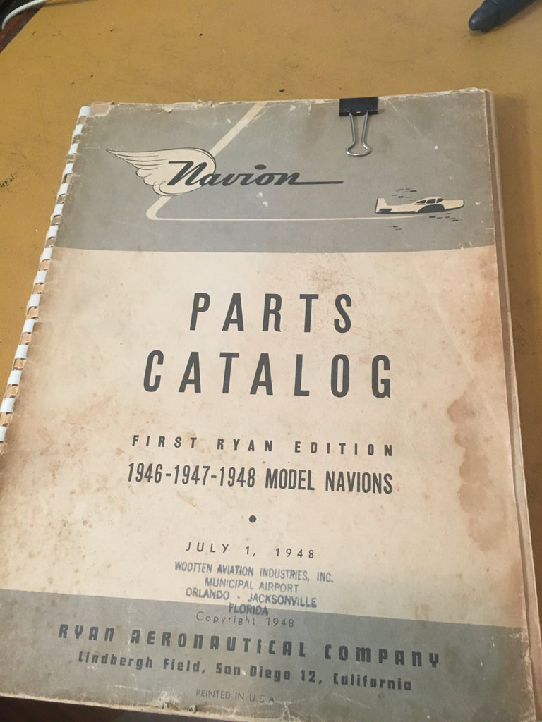 1946, 1947 & 1948 Ryan Navion Parts Manual.