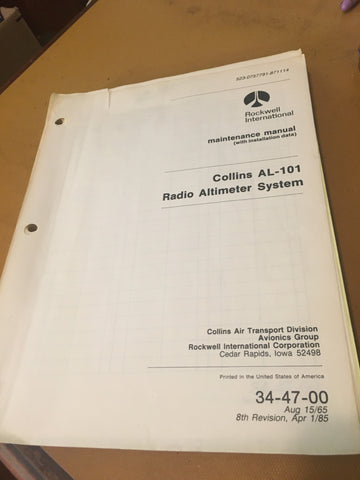 Collins AL-101 Radio Altimeter Install & Ramp Maintenance Manual.