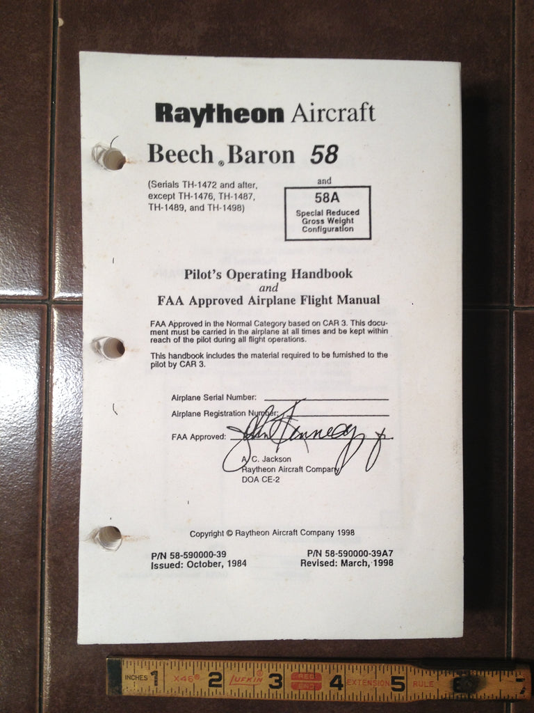 Raytheon Beechcraft Baron 58 & 58A Pilot's Operating Handbook. POH. – G ...