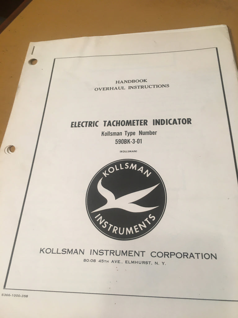 Kollsman Electric Tachometer Indicator 590BK-3-01 Overhaul Manual.