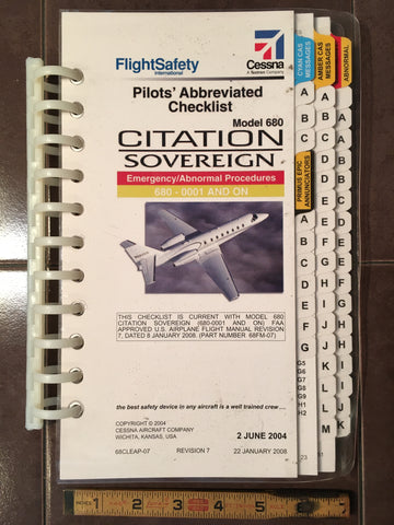 Cessna Citation Sovereign 680 Pilot's Emergency /Abnormal Procedures Checklist .