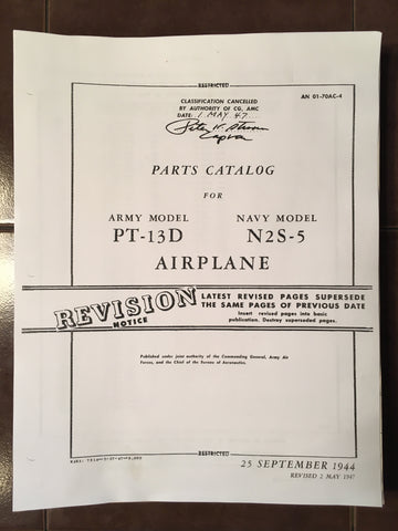 Army Model PT-13D - Navy model N2S-5 Airplane Parts Manual .