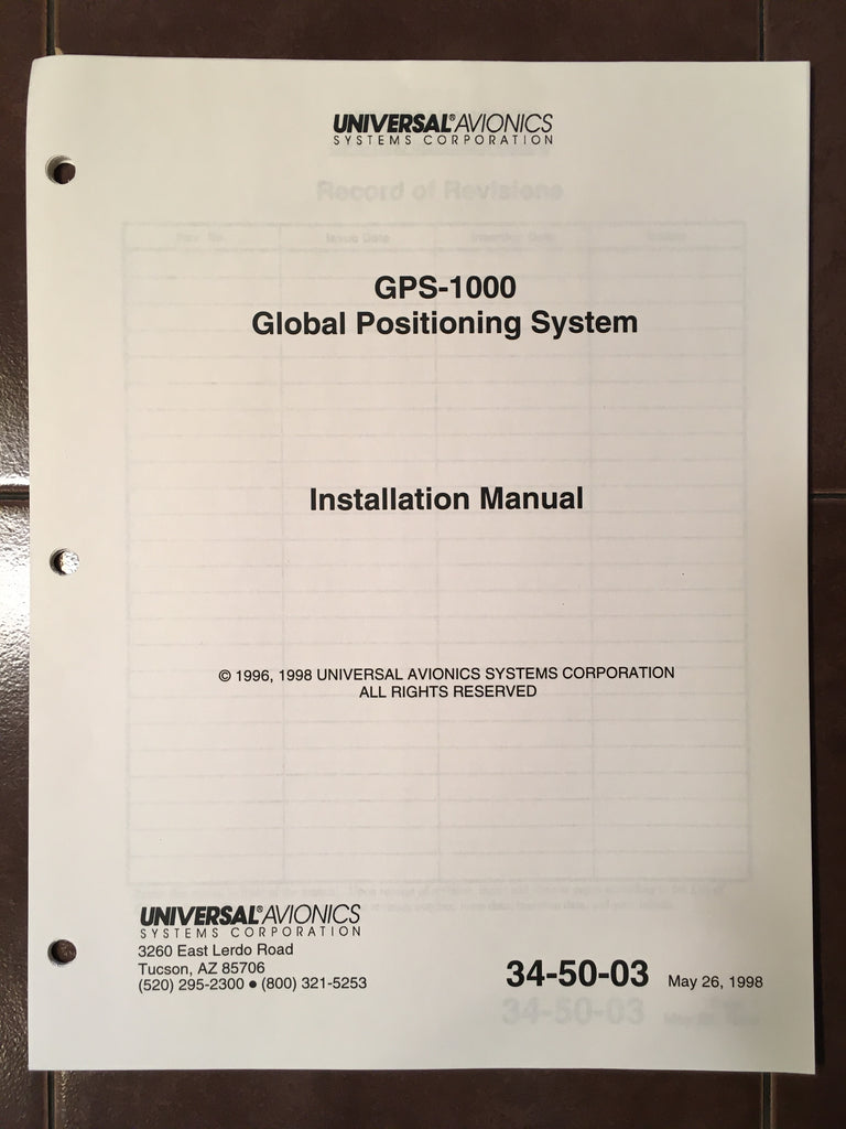 Universal GPS-1000 Install manual.