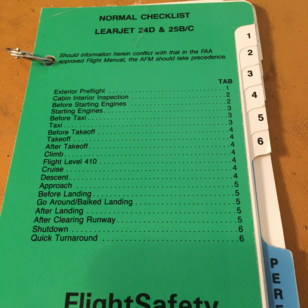 LearJet 24D, 25B and 25C Normal & Emergency Checklist.