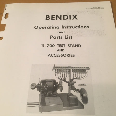 Bendix 11-700 Test Stand Operating & Parts Booklet.