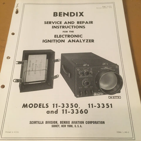 Bendix Scintilla Elect. Ignition Analyzer 11-3350, 11-3351, 11-3360 Service & Repair Manual.