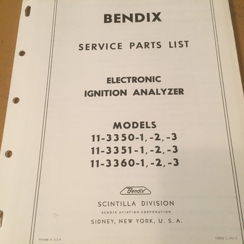Bendix Scintilla Elect. Ignition Analyzer 11-3350, 11-3351, 11-3360 Parts Manual.